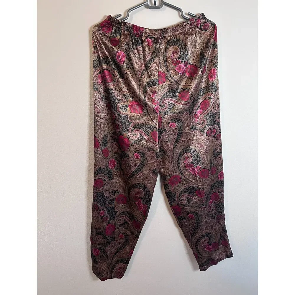 Vintage Small Victoria’s Secret Gold Label Pajama Set Satin Paisley Red Gold - Picture 10 of 10